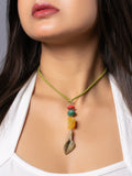 Semi Precious Yellow Onyx Green Howlite Unakite Lily Sleek necklace with adjustable Suede Cord LOOK AND ADORN - designed for you