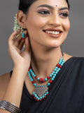Turquoise Red Coral Double Layer GS Necklace Set with Earrings - Lookandadorn.com