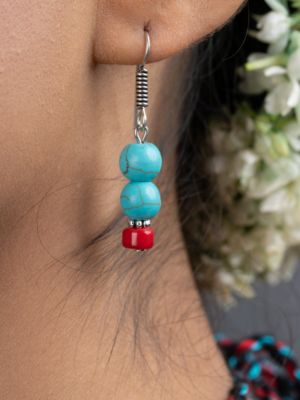 Turquoise Red Coral Double Layer GS Necklace Set with Earrings - Lookandadorn.com