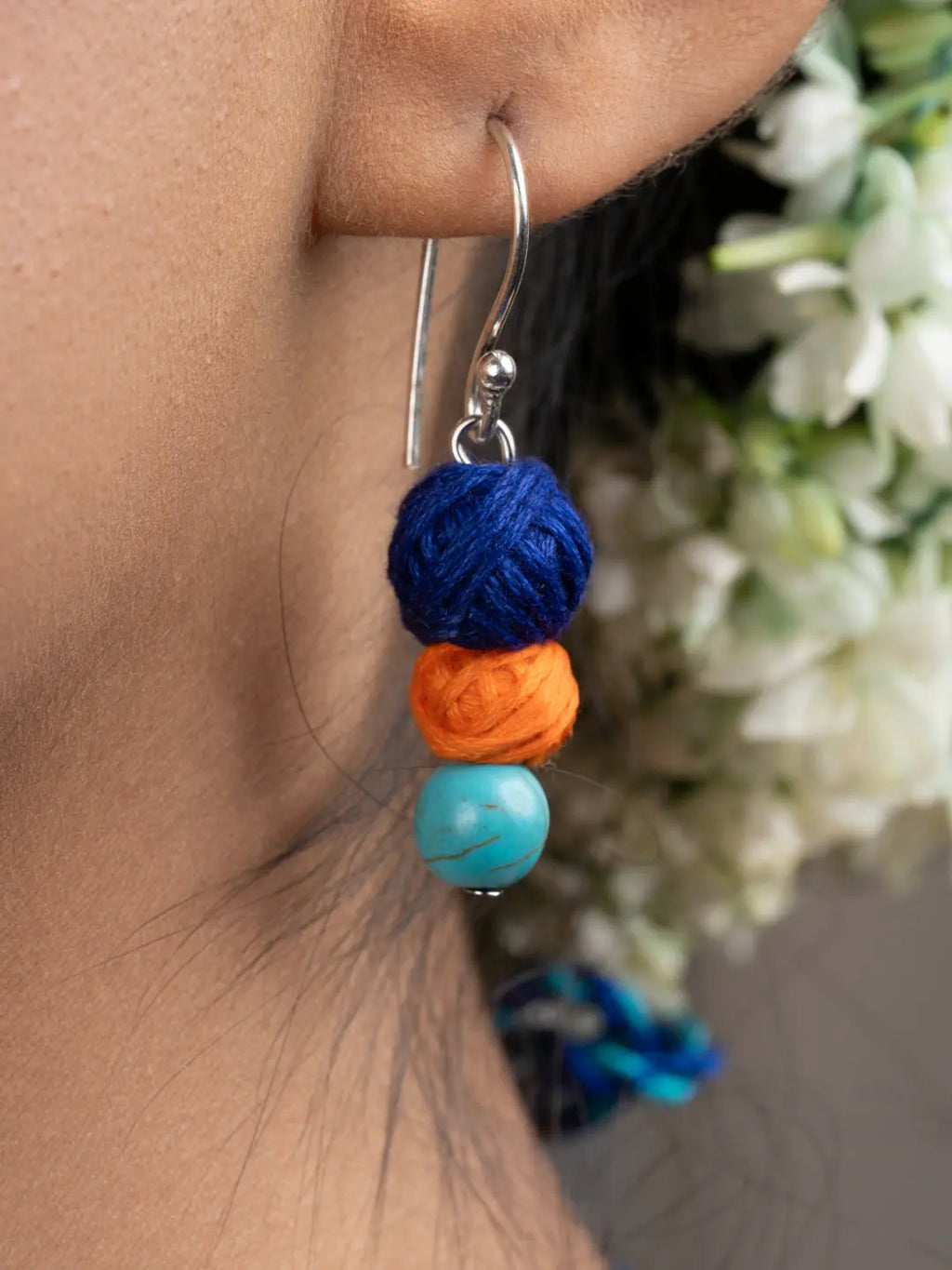 Turquoise Blue Orange Original Tibetan Floral Pendant Necklace Set with Earrings - Lookandadorn.com