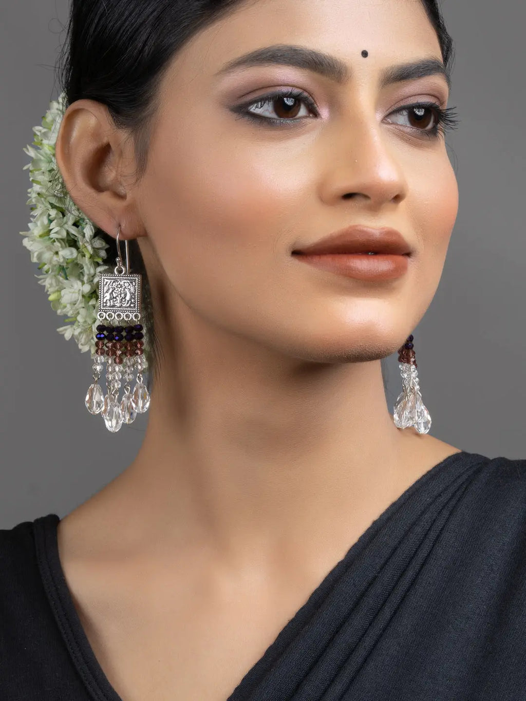 White Purple Crystal Dangler Earrings - Lookandadorn.com