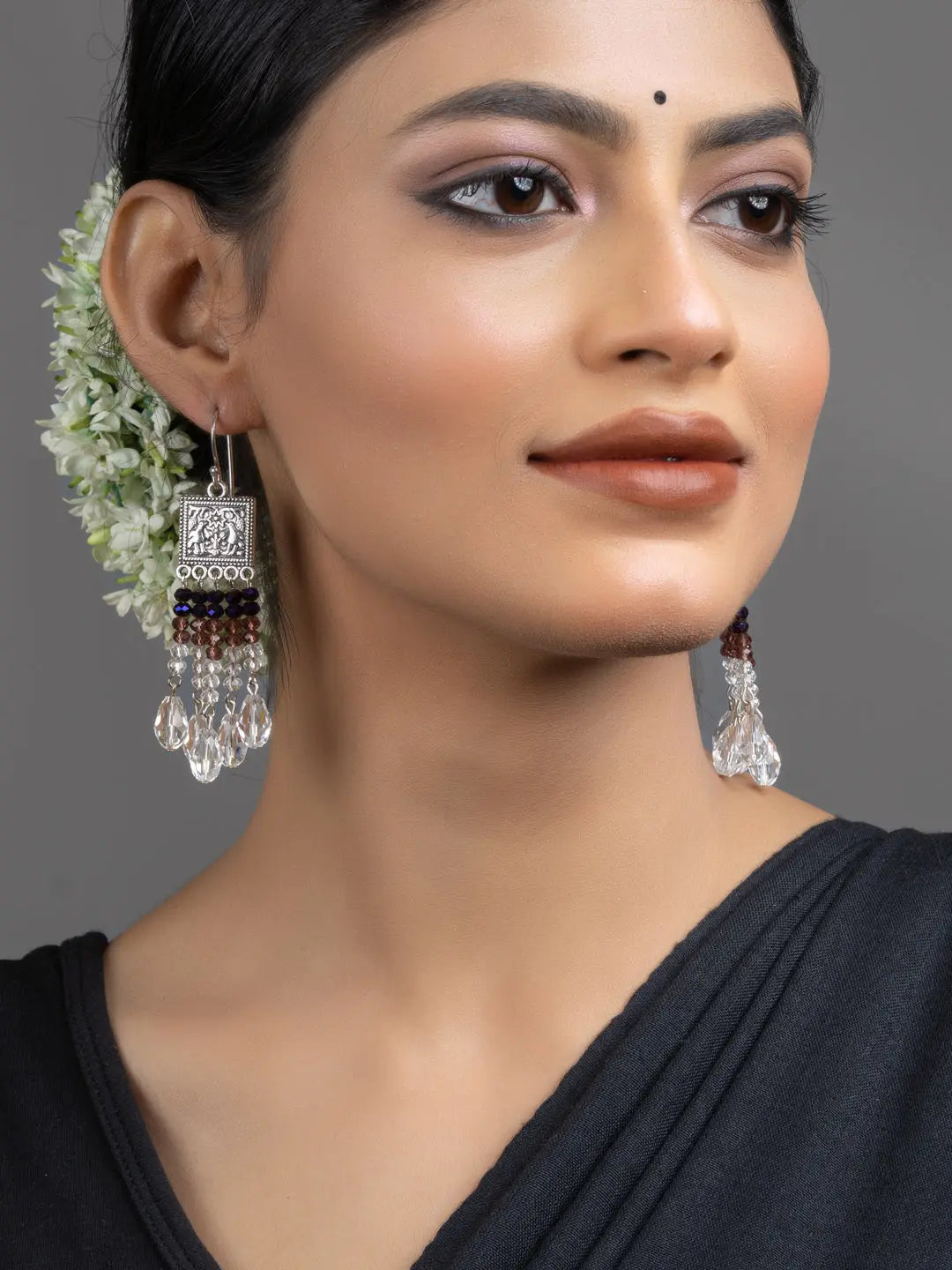 White Purple Crystal Dangler Earrings - Lookandadorn.com