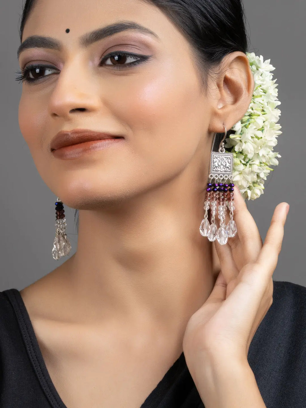 White Purple Crystal Dangler Earrings - Lookandadorn.com