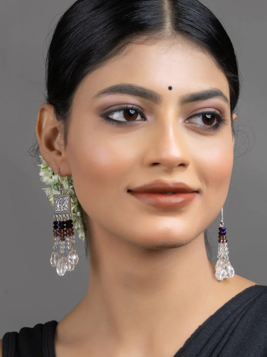 White Purple Crystal Dangler Earrings - Lookandadorn.com