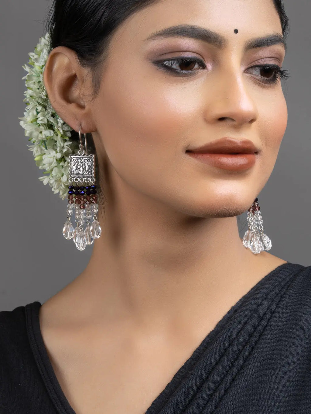 White Purple Crystal Dangler Earrings - Lookandadorn.com