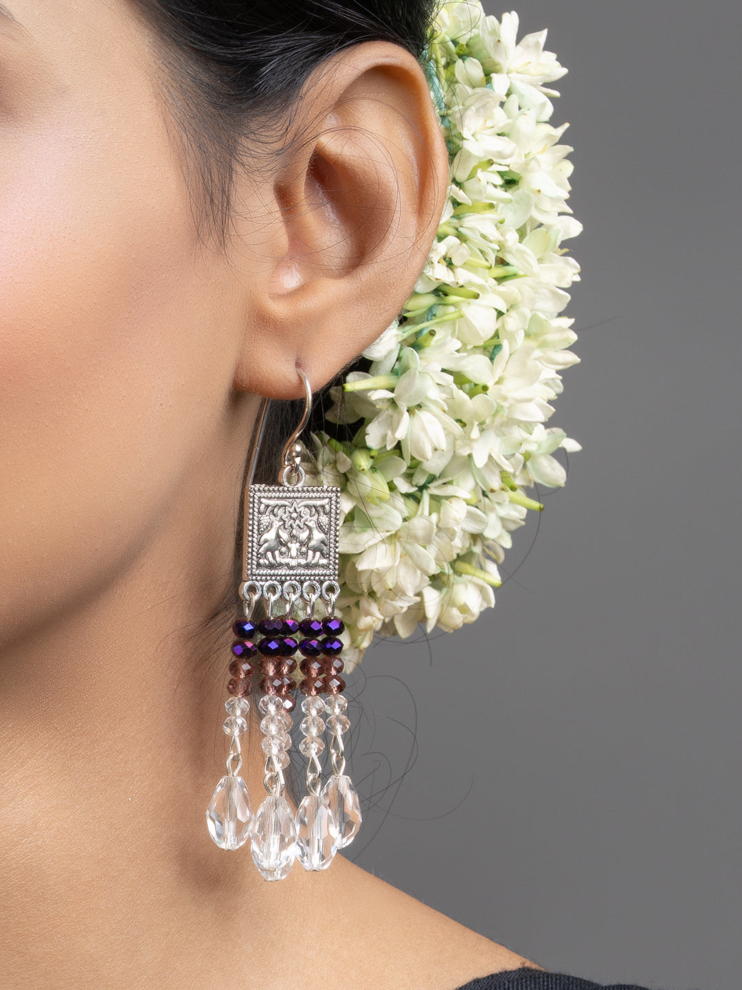 White Purple Crystal Dangler Earrings - Lookandadorn.com