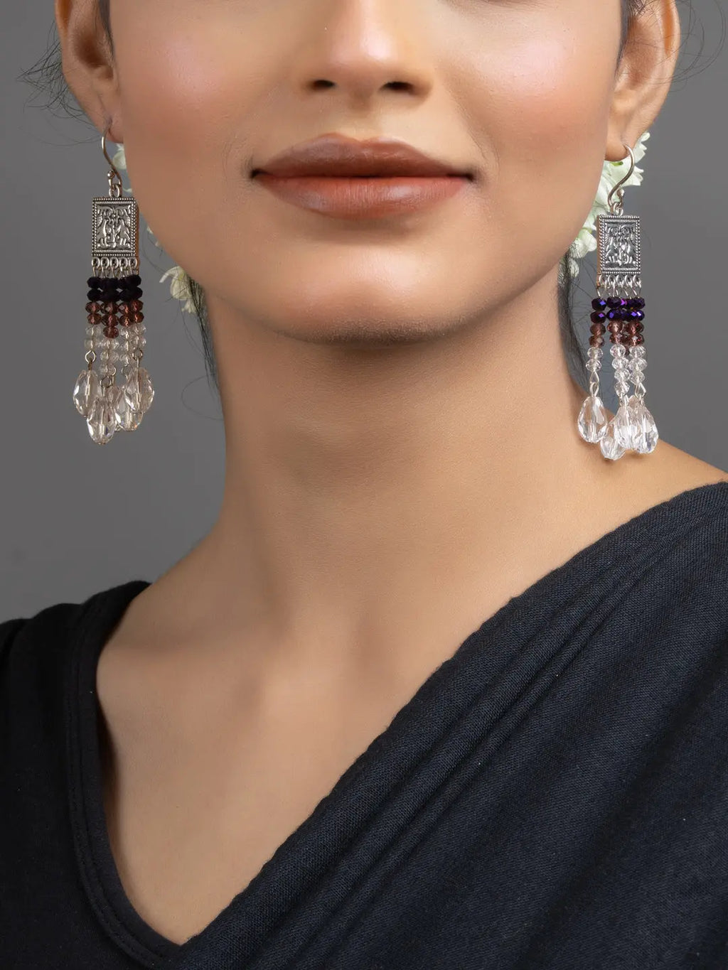 White Purple Crystal Dangler Earrings - Lookandadorn.com