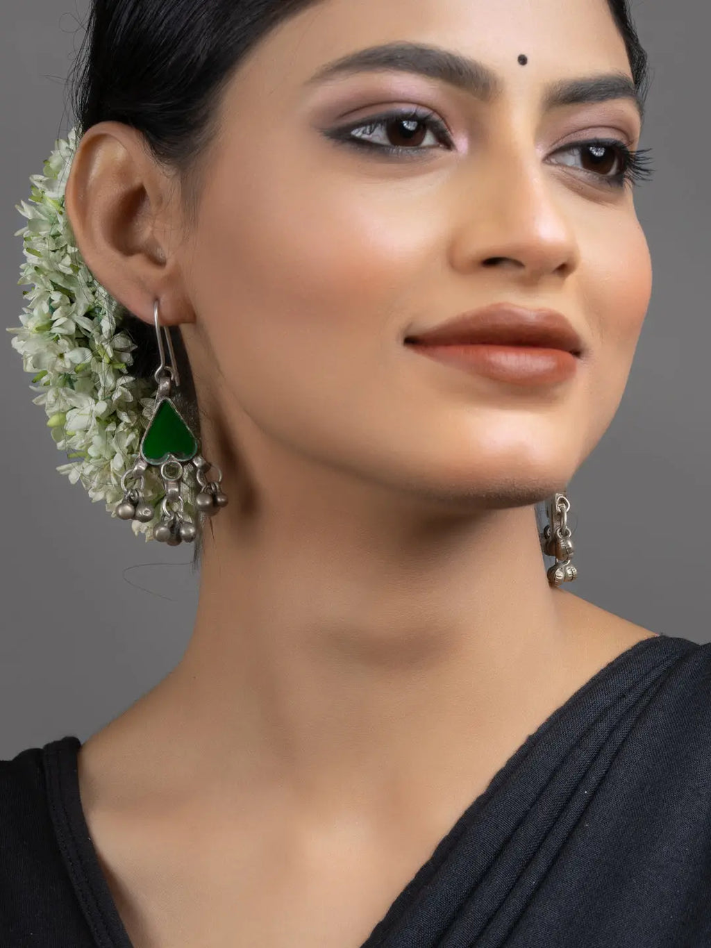 Green Afghan Glass Heart Ghungroo Dangler Earrings - Lookandadorn.com