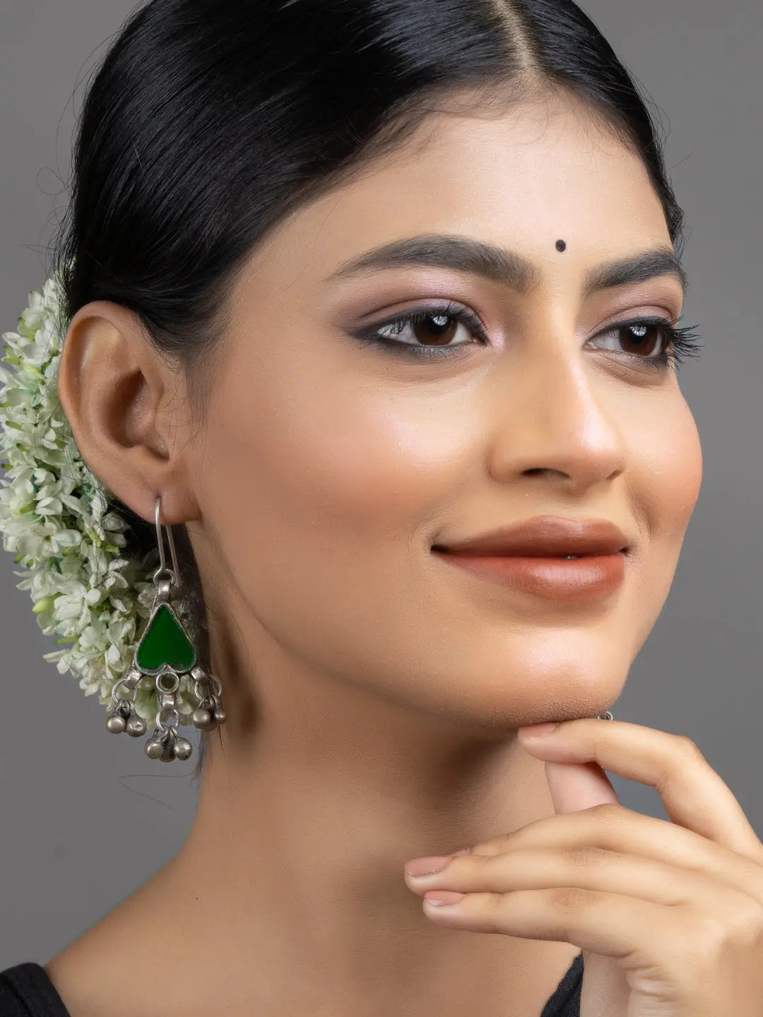 Green Afghan Glass Heart Ghungroo Dangler Earrings - Lookandadorn.com