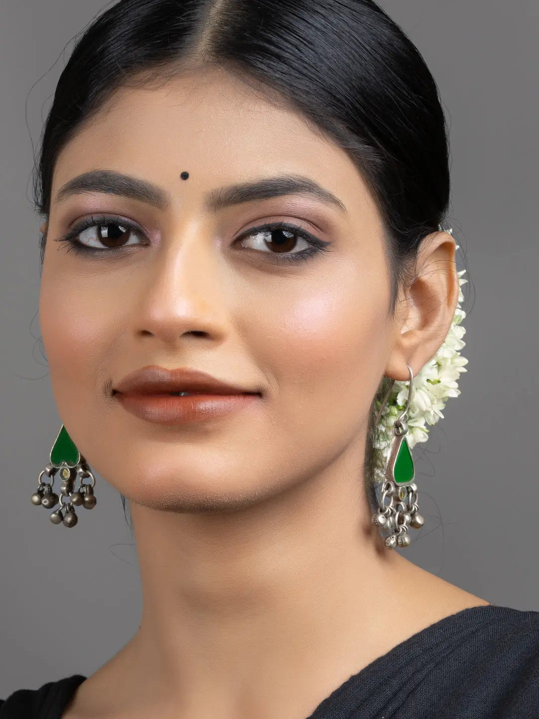 Green Afghan Glass Heart Ghungroo Dangler Earrings - Lookandadorn.com