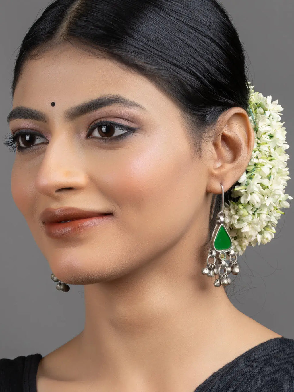 Green Afghan Glass Heart Ghungroo Dangler Earrings - Lookandadorn.com