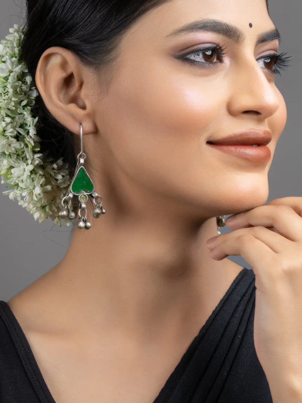 Green Afghan Glass Heart Ghungroo Dangler Earrings - Lookandadorn.com