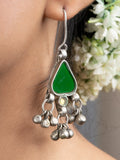 Green Afghan Glass Heart Ghungroo Dangler Earrings - Lookandadorn.com
