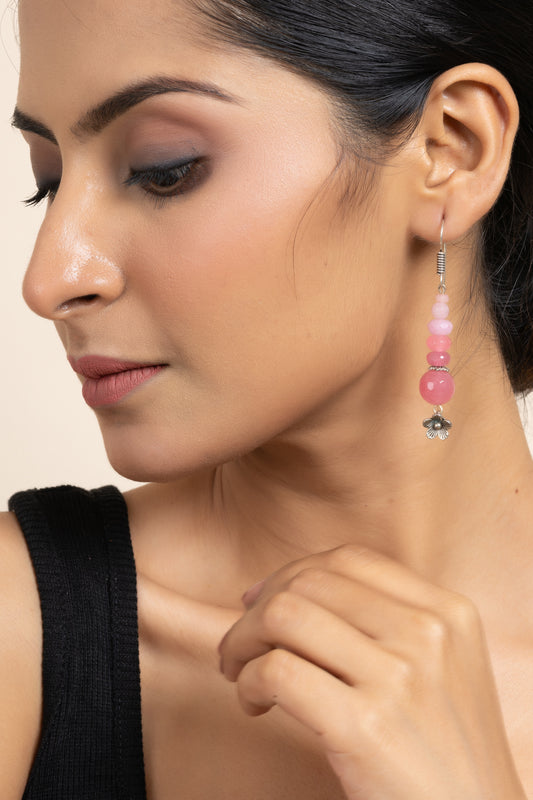 Semi Precious Pink Onyx Rose Quartz Floral Dangler Earring