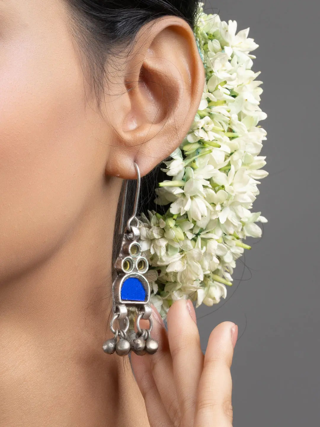 Blue Afghan Glass Ghungroo Dangler Earrings - Lookandadorn.com