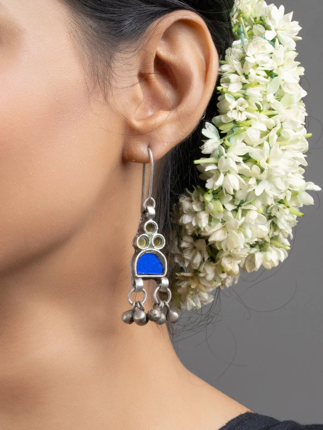 Blue Afghan Glass Ghungroo Dangler Earrings - Lookandadorn.com
