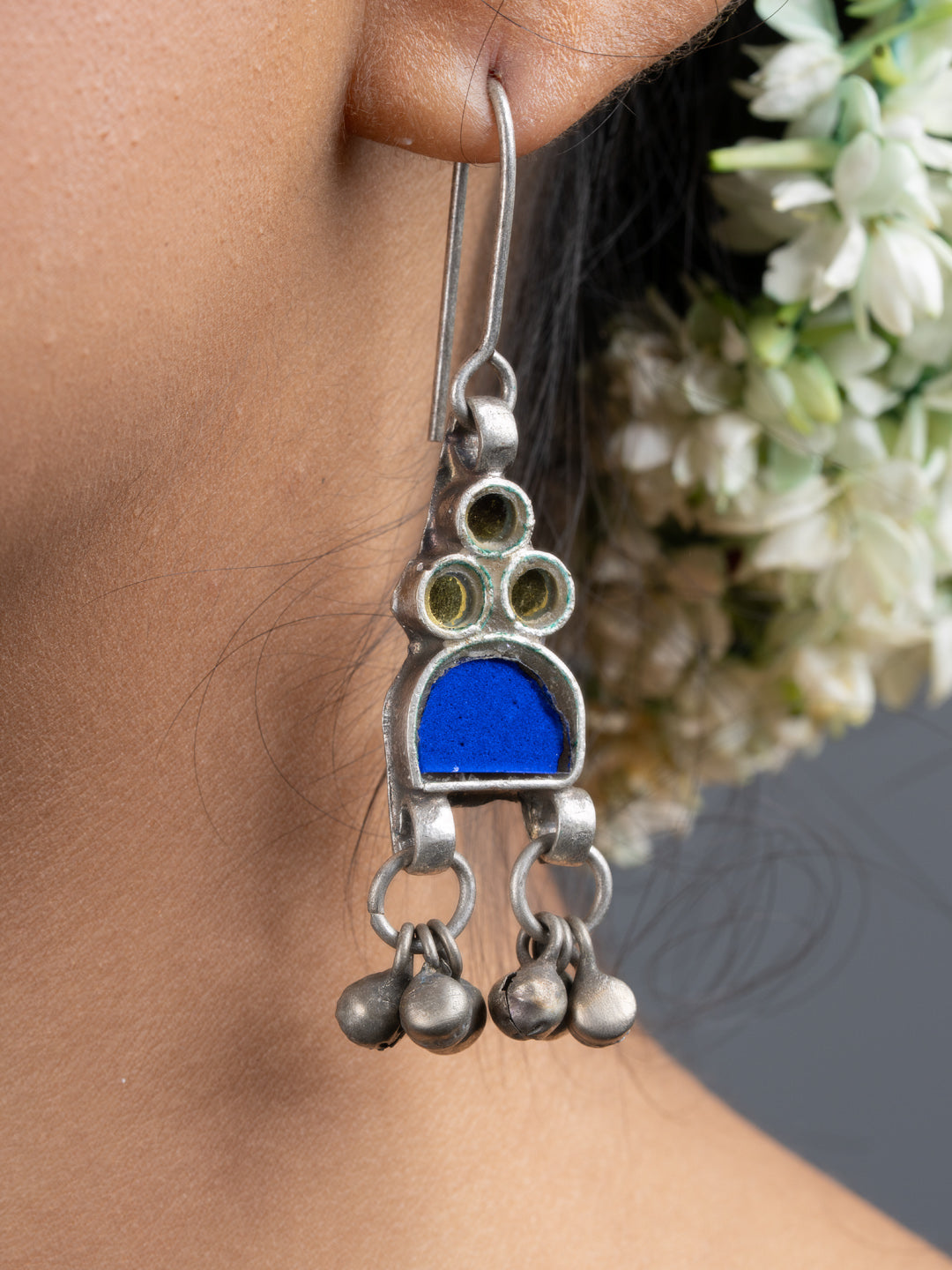 Blue Afghan Glass Ghungroo Dangler Earrings - Lookandadorn.com