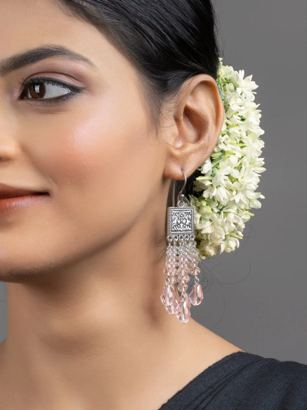 Rose Pink White Drop Crystal Dangler Earrings - Lookandadorn.com