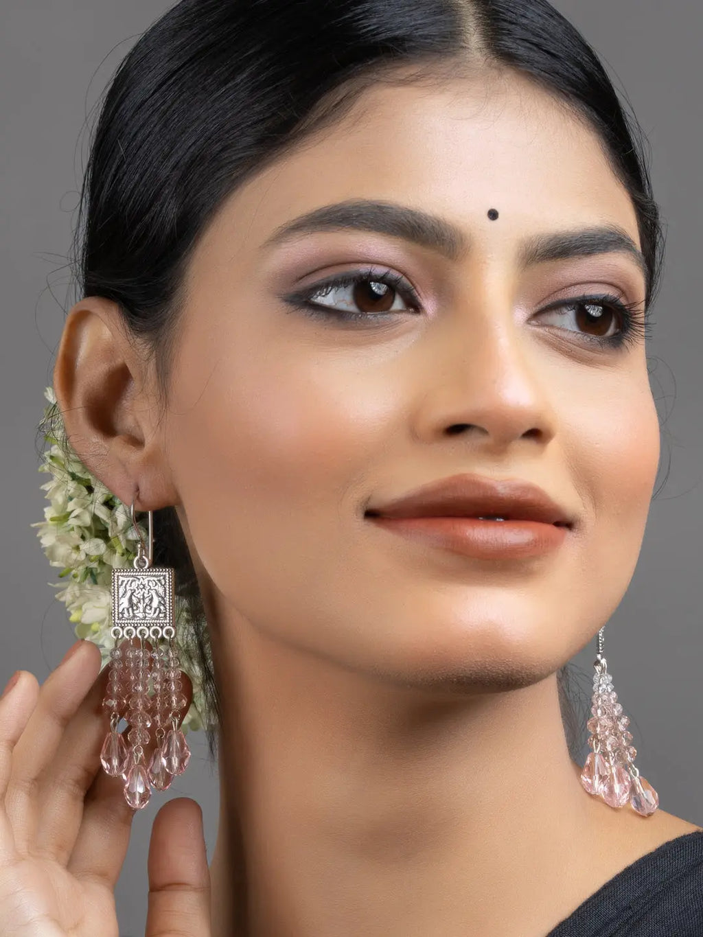 Rose Pink White Drop Crystal Dangler Earrings - Lookandadorn.com