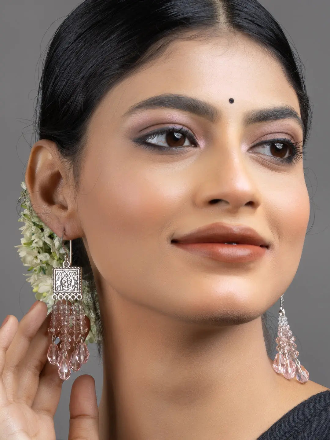 Rose Pink White Drop Crystal Dangler Earrings - Lookandadorn.com