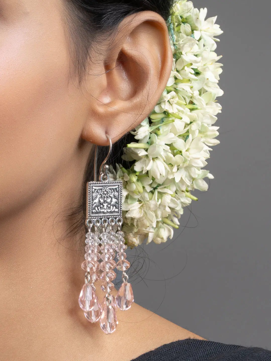Rose Pink White Drop Crystal Dangler Earrings - Lookandadorn.com