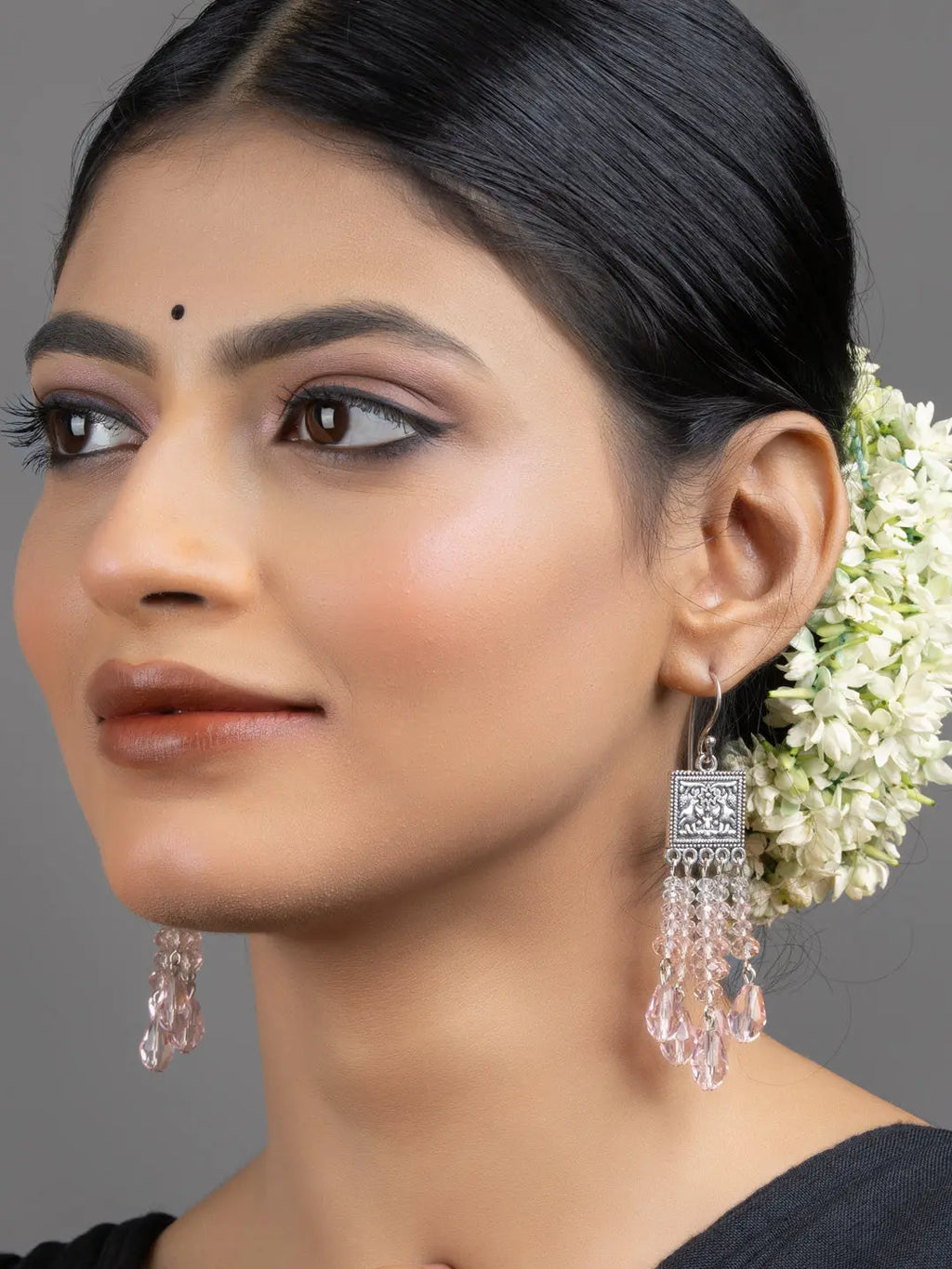 Rose Pink White Drop Crystal Dangler Earrings - Lookandadorn.com