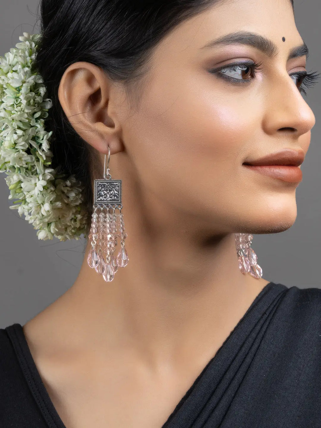 Rose Pink White Drop Crystal Dangler Earrings - Lookandadorn.com