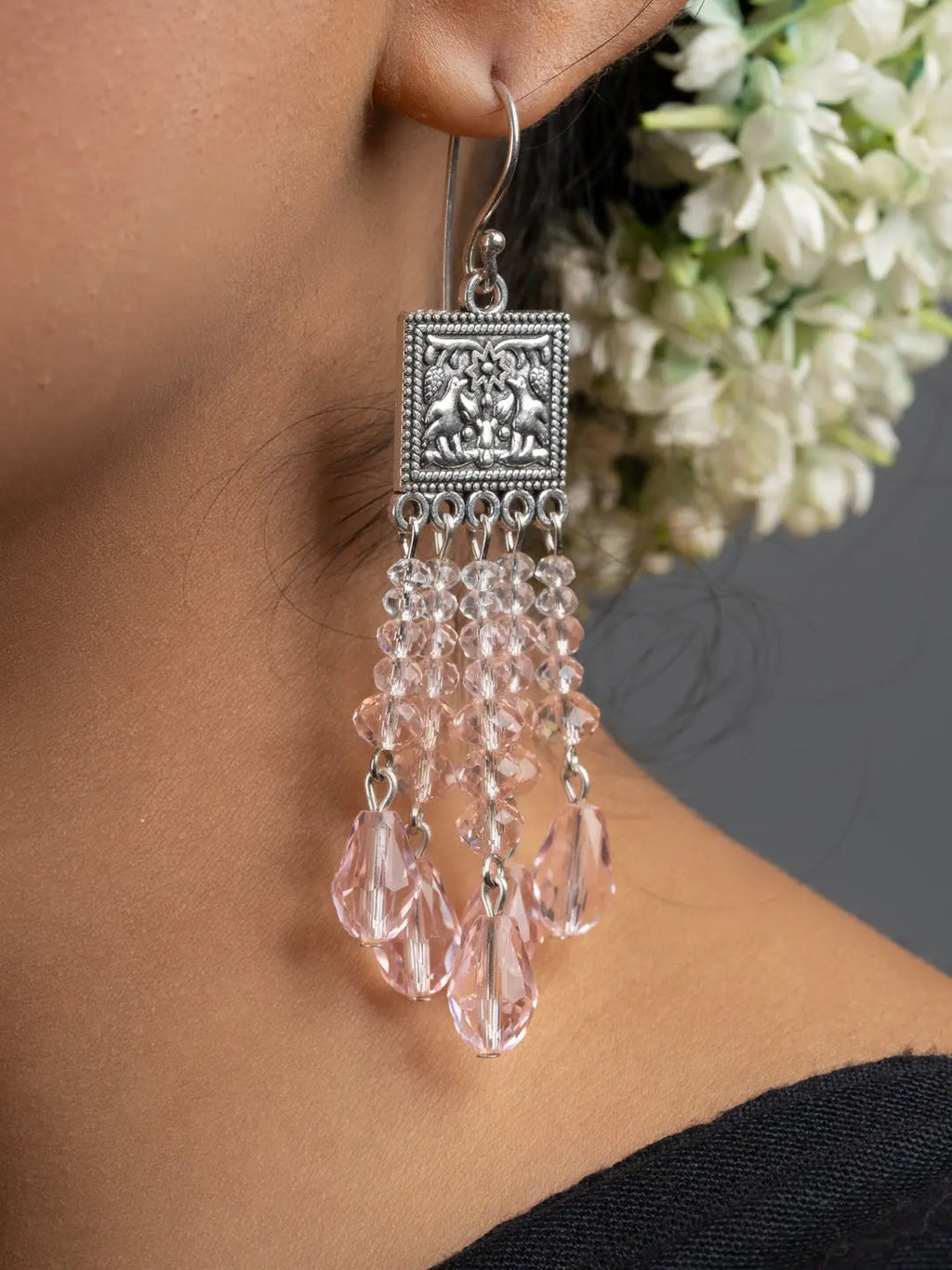 Rose Pink White Drop Crystal Dangler Earrings - Lookandadorn.com