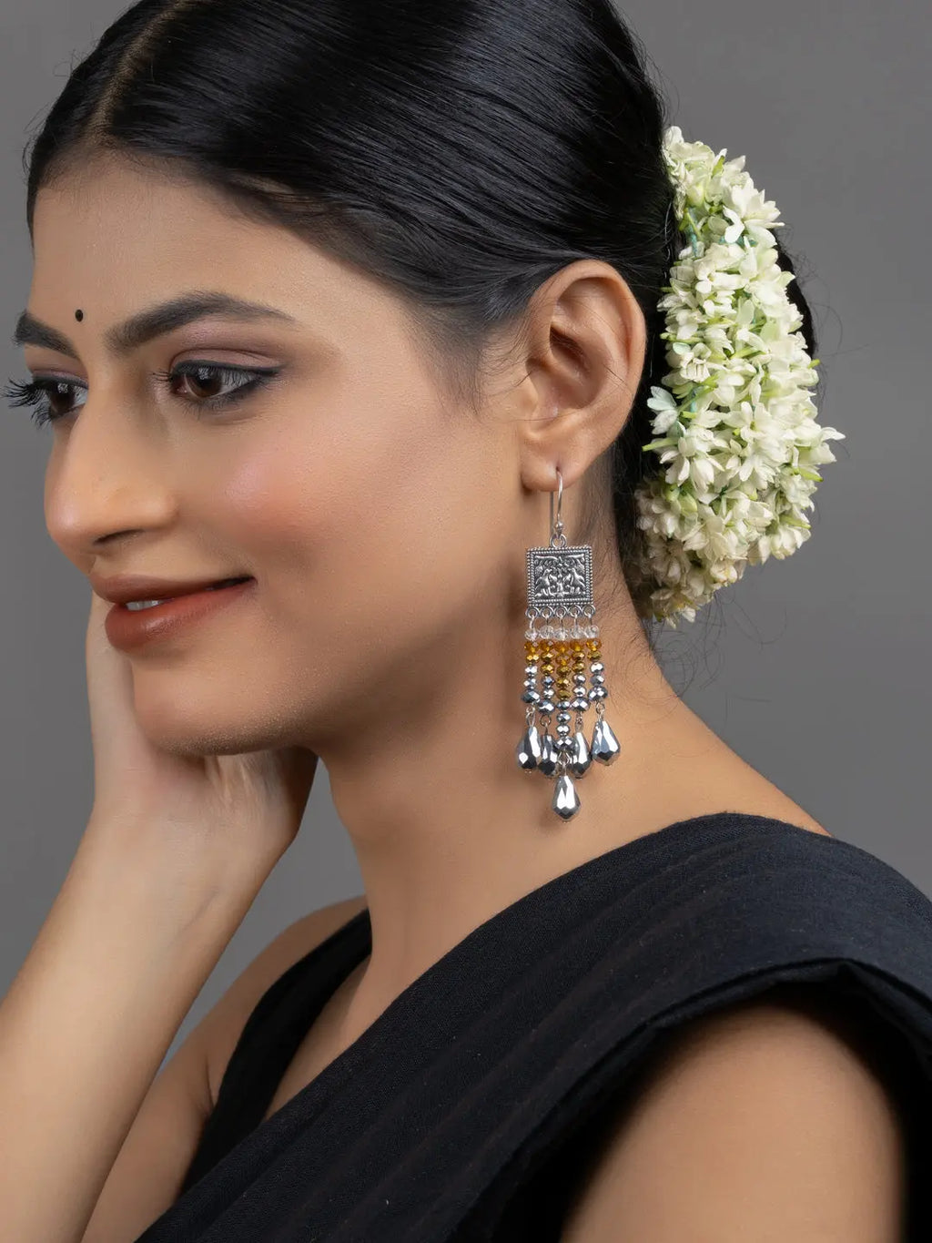 Golden Silver Drop Crystal Dangler Earrings - Lookandadorn.com