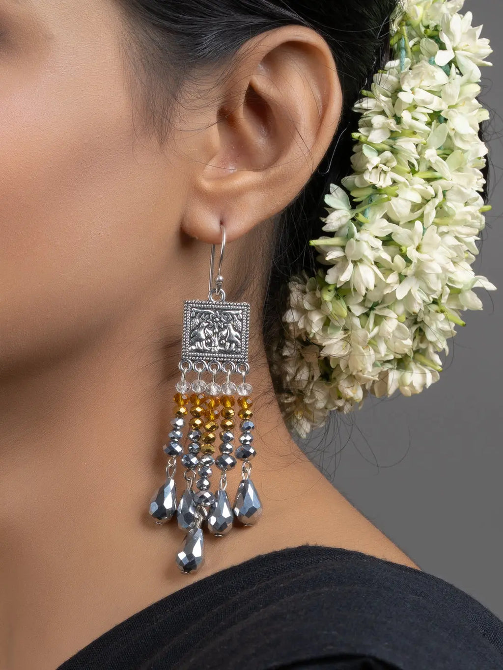 Golden Silver Drop Crystal Dangler Earrings - Lookandadorn.com