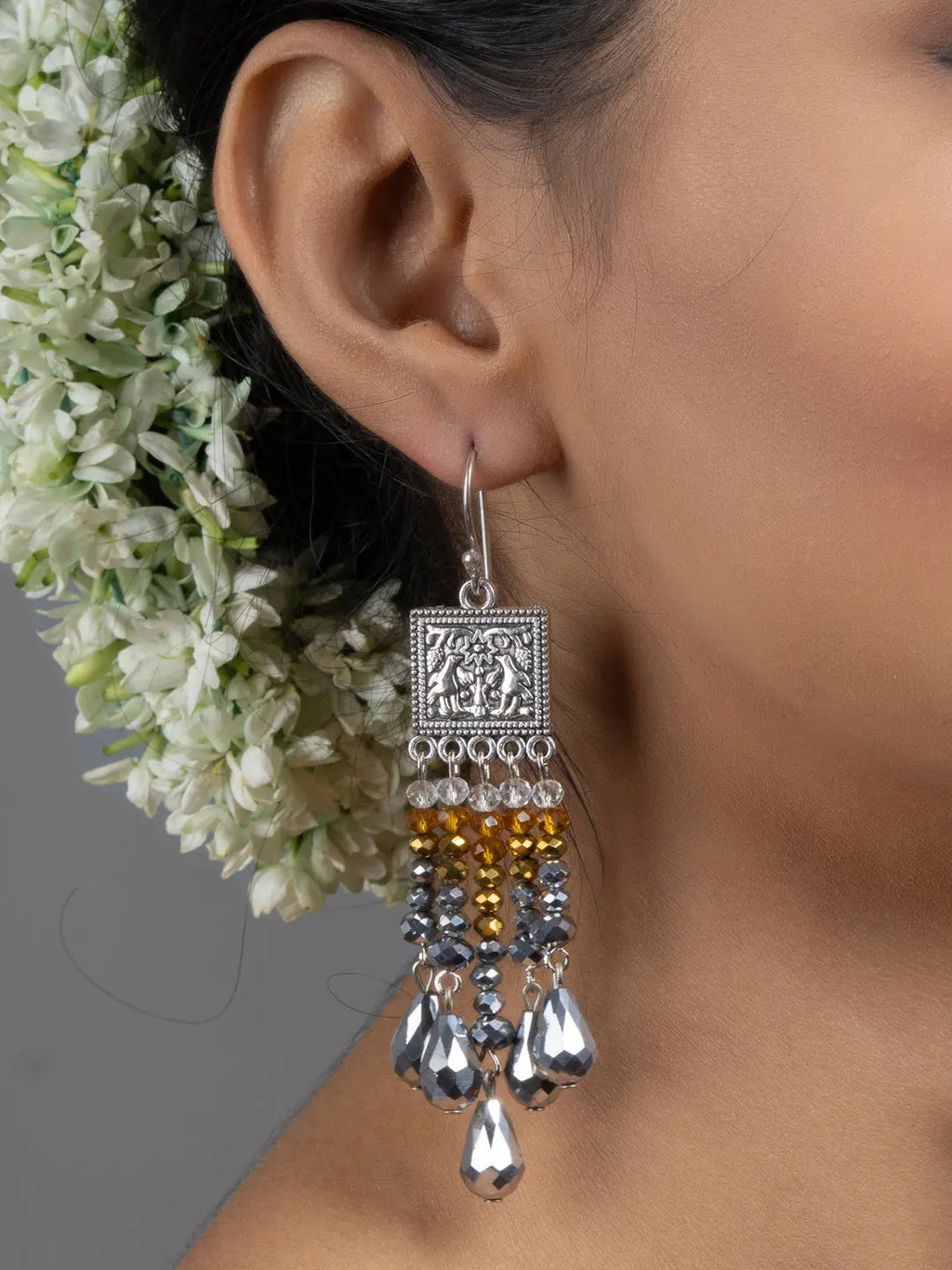 Golden Silver Drop Crystal Dangler Earrings - Lookandadorn.com