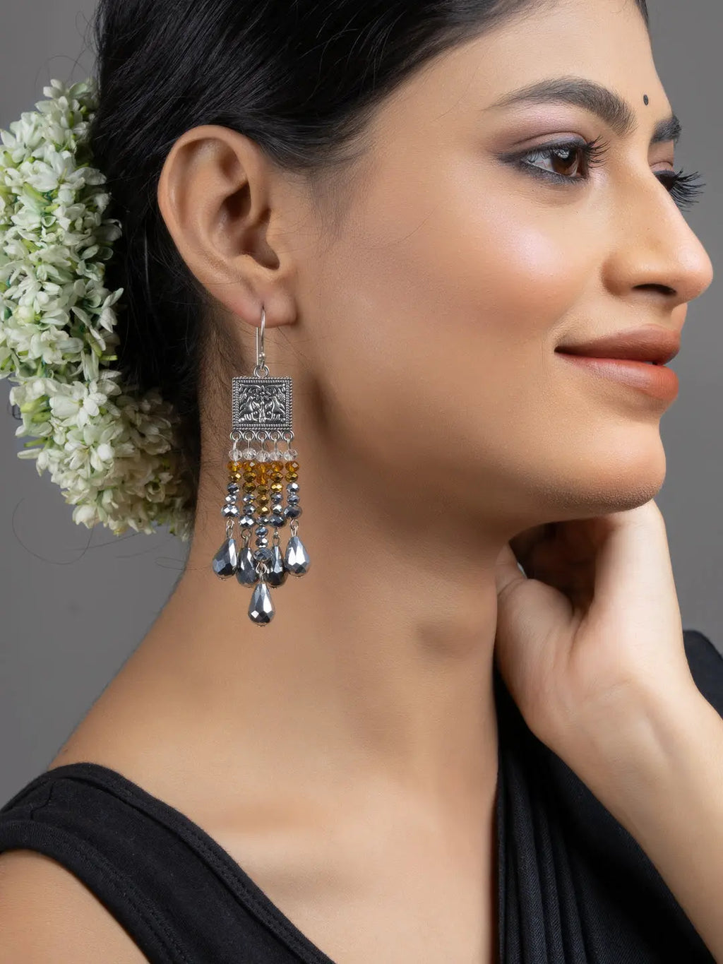 Golden Silver Drop Crystal Dangler Earrings - Lookandadorn.com