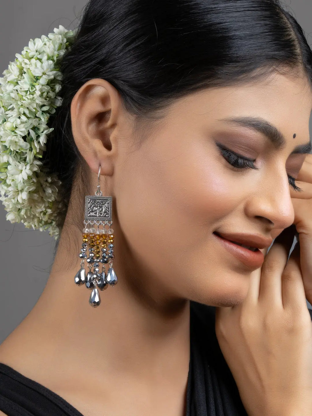 Golden Silver Drop Crystal Dangler Earrings - Lookandadorn.com