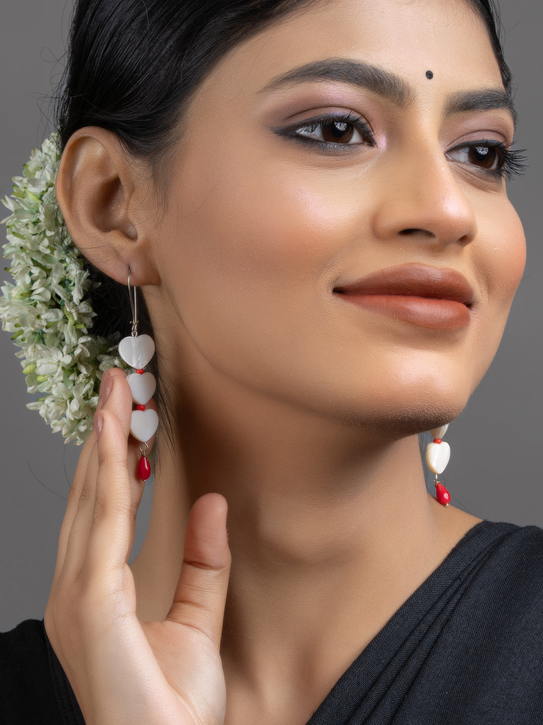 Mother of Pearl Heart Red Coral Drop Earrings - Lookandadorn.com