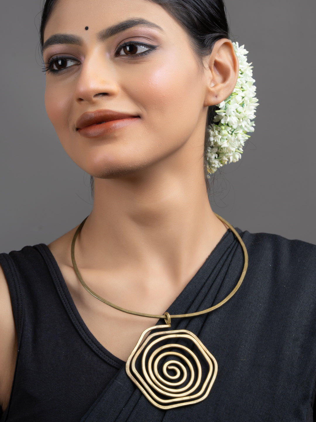 Handmade Dokra Brass Floral Spiral Hasli Necklace - Lookandadorn.com