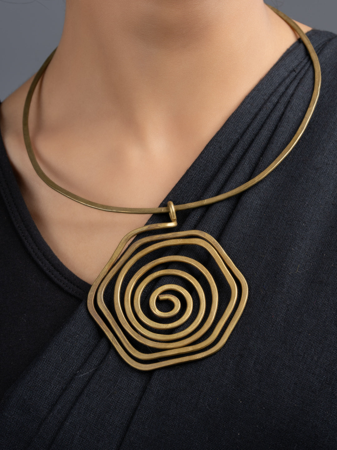 Handmade Dokra Brass Floral Spiral Hasli Necklace - Lookandadorn.com