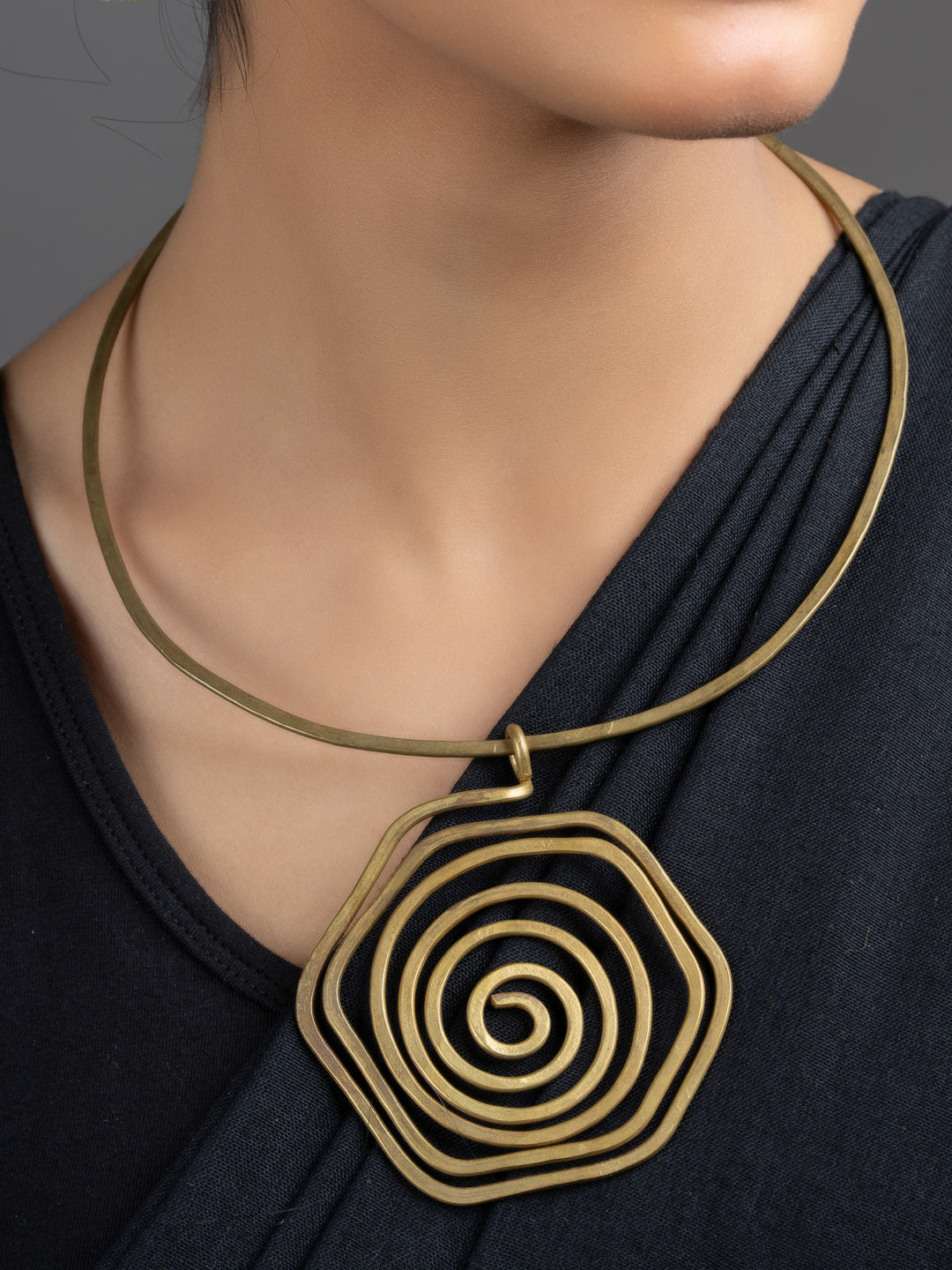 Handmade Dokra Brass Floral Spiral Hasli Necklace - Lookandadorn.com