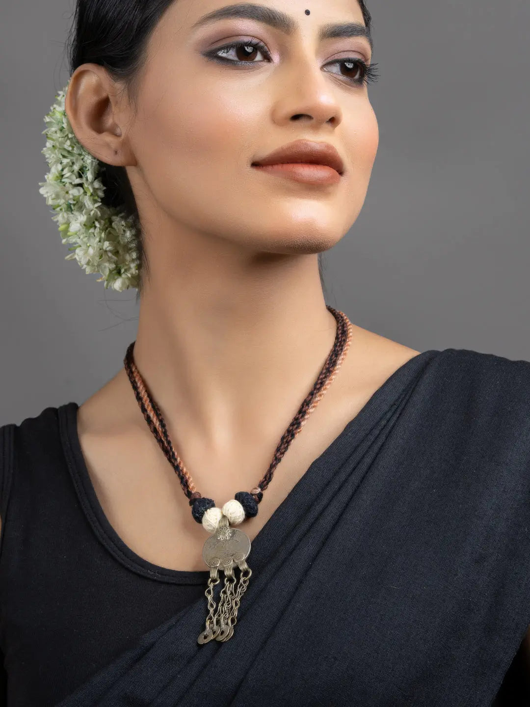 Brown Black Original Afghan Coin Necklace with Adjustable Triple color Dori - Lookandadorn.com