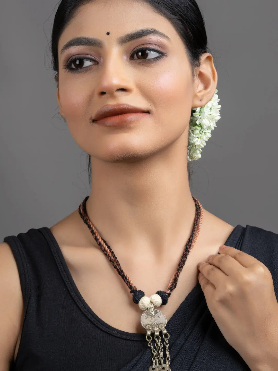 Brown Black Original Afghan Coin Necklace with Adjustable Triple color Dori - Lookandadorn.com