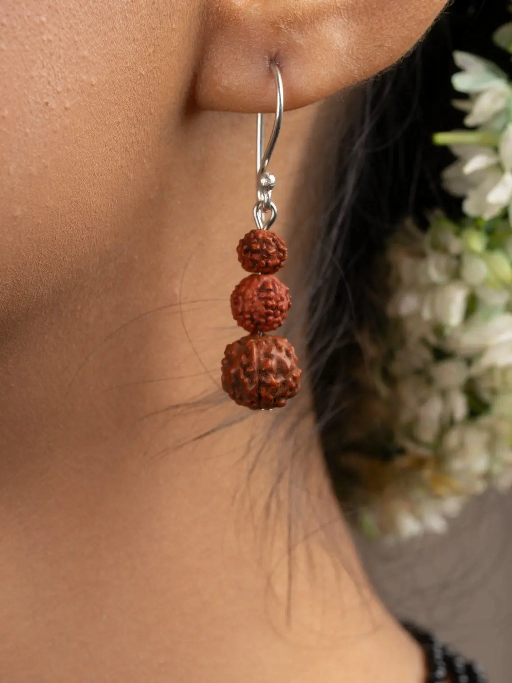 Brown Black Focal Rudraksh Triple Line Necklace Set with Earrings - Lookandadorn.com