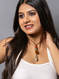 Semi Precious Yellow Brown Onyx Agste Green Unakite Lily Sleek necklace with adjustable Suede Cord LOOK AND ADORN - designed for you