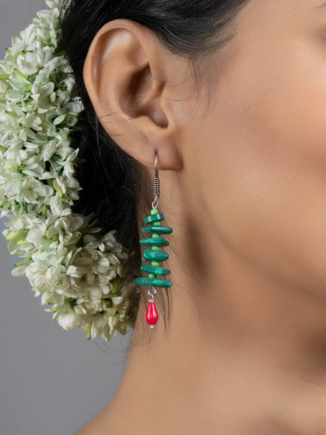 Green Red Coral Malachite Disc Earrings - Lookandadorn.com