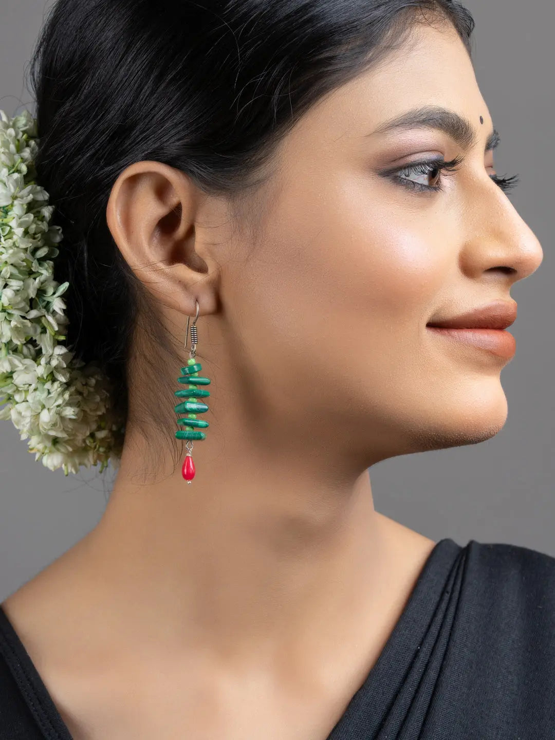 Green Red Coral Malachite Disc Earrings - Lookandadorn.com