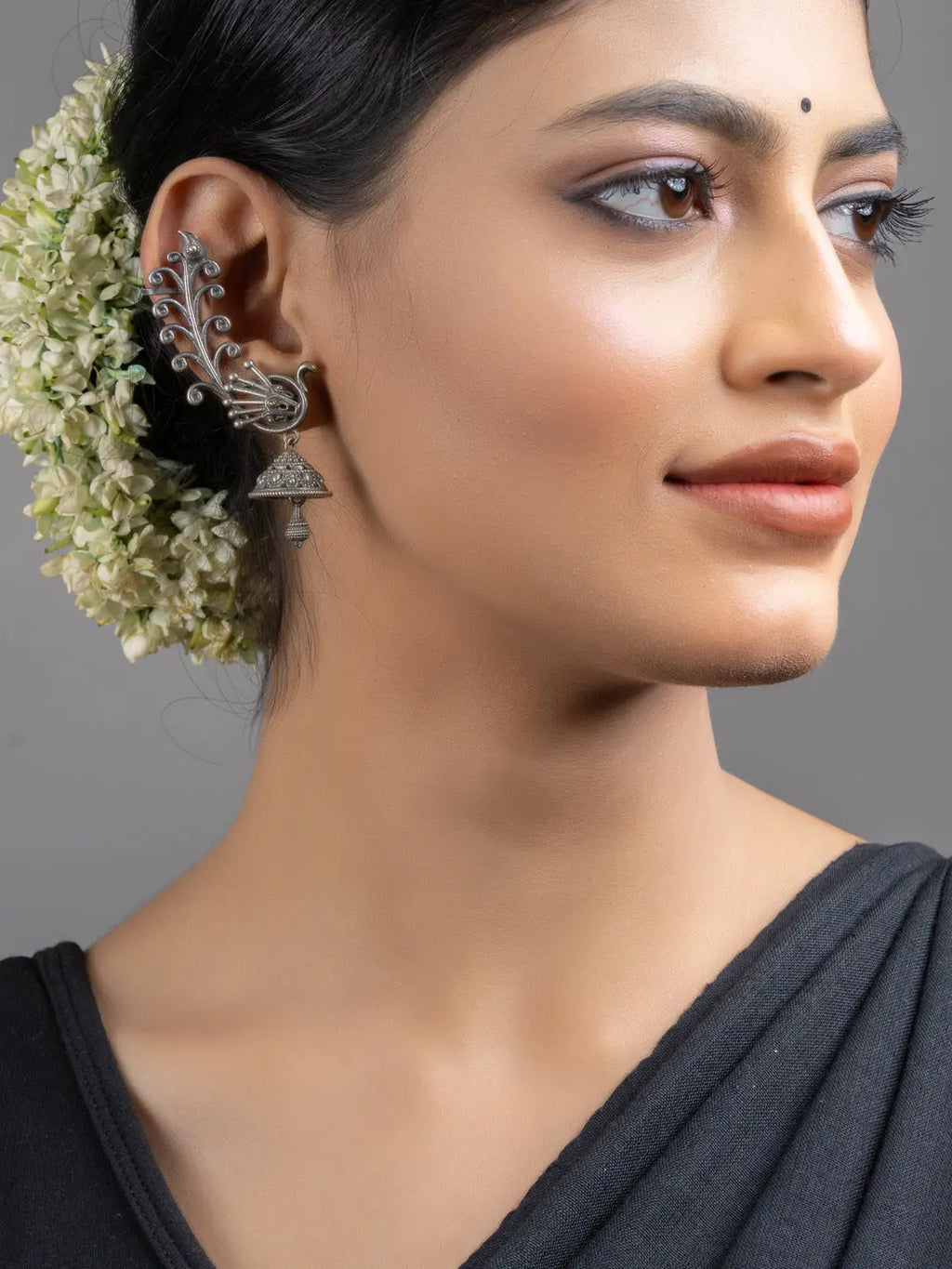 Oxidized Silver Peacock Jhumka Earrings - Lookandadorn.com
