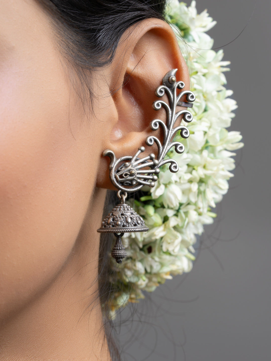 Oxidized Silver Peacock Jhumka Earrings - Lookandadorn.com