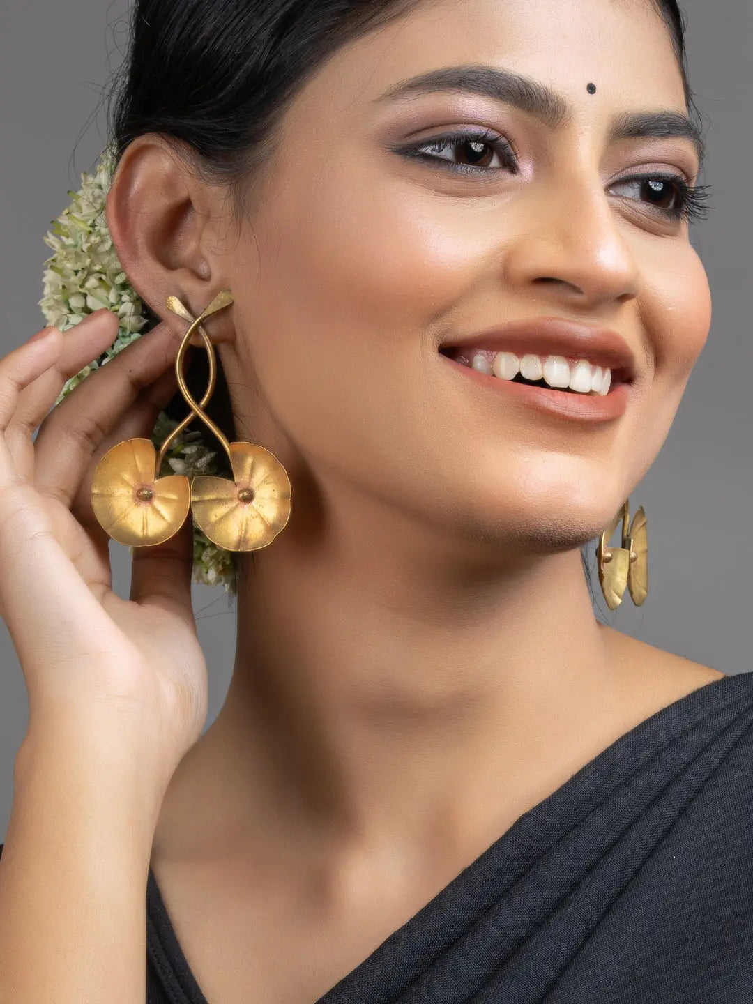 Golden Brass Lotus Leaf Stud Earrings - Lookandadorn.com