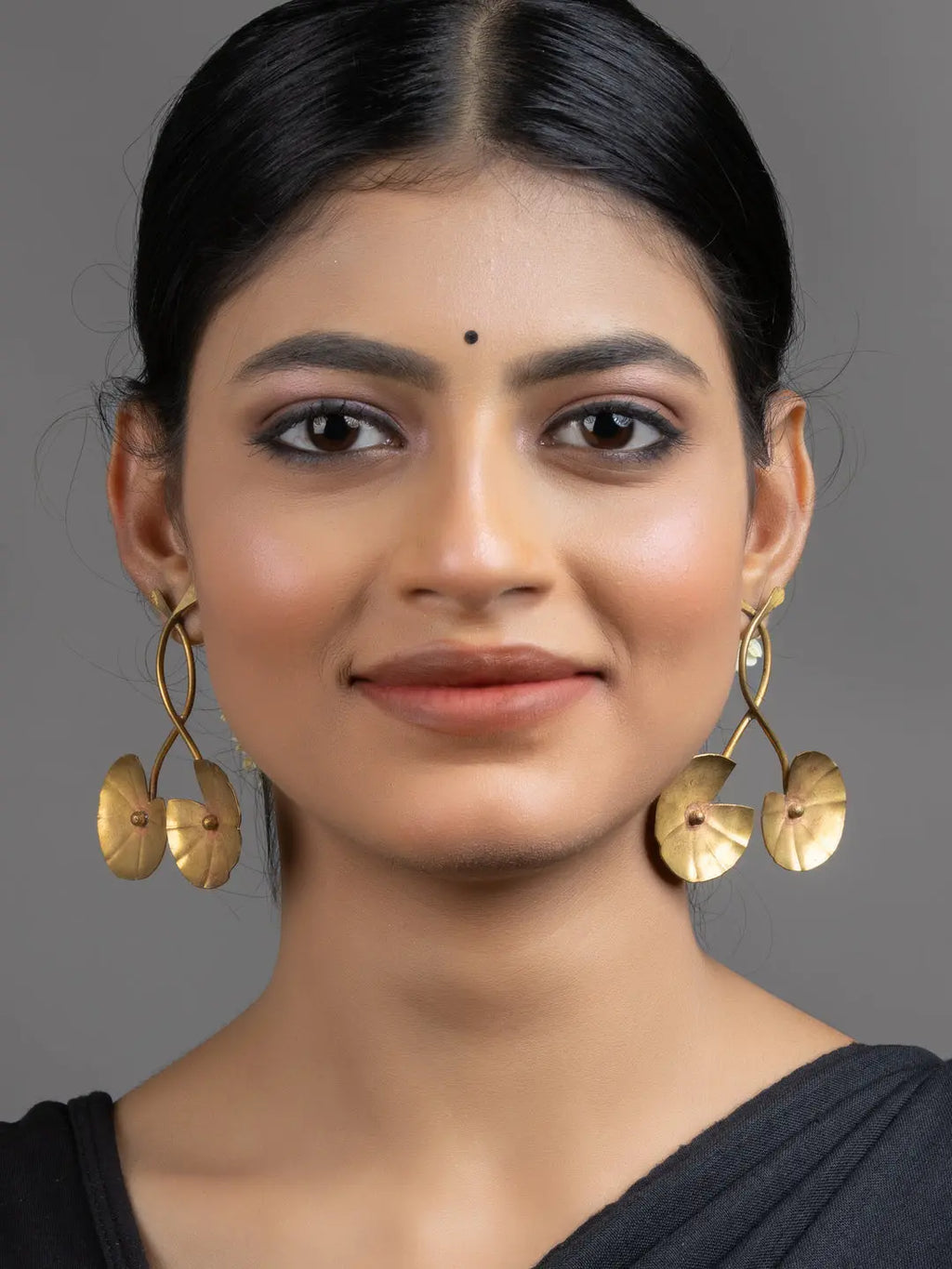Golden Brass Lotus Leaf Stud Earrings - Lookandadorn.com