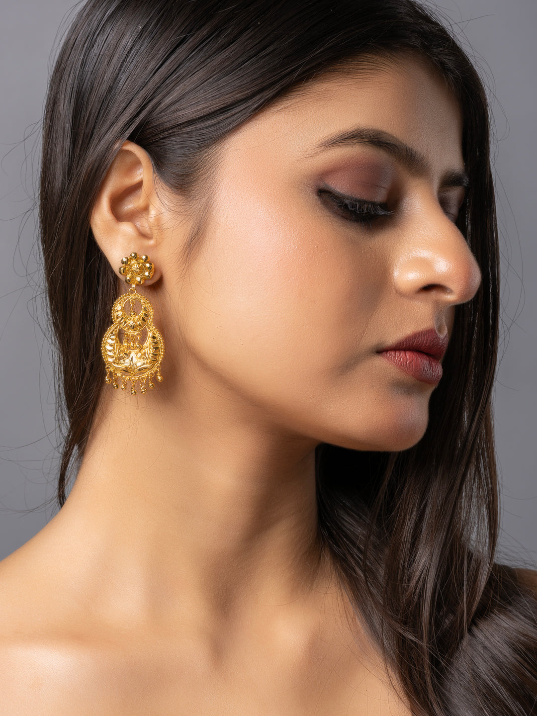 22K Gold Plated Floral Chandbali Earring LOOK AND ADORN - designed for you