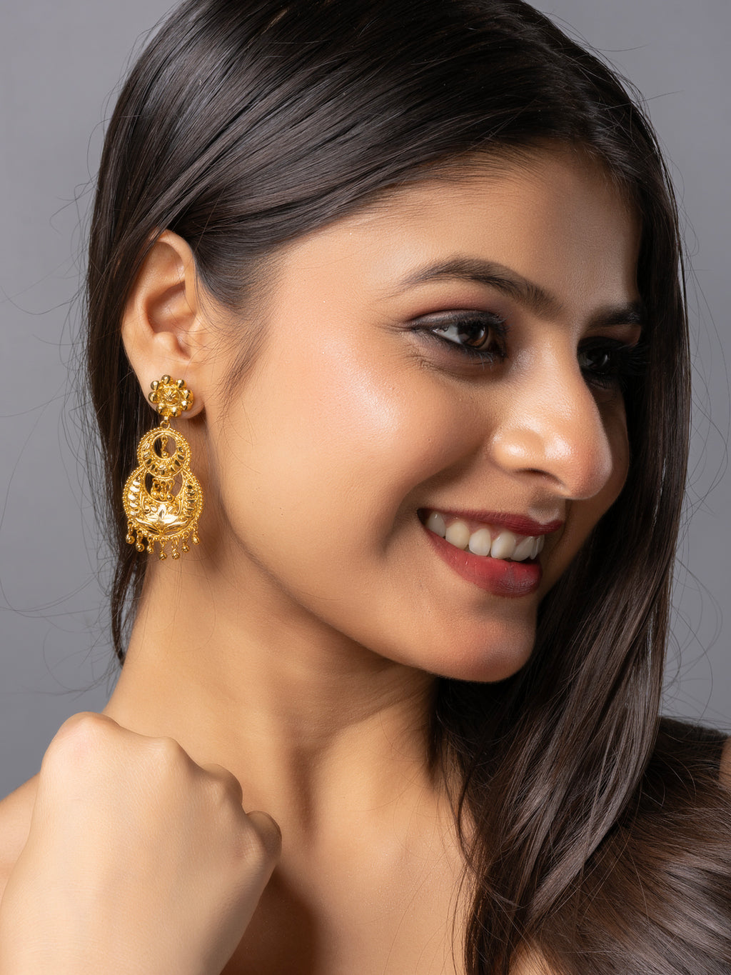 22K Gold Plated Floral Chandbali Earring LOOK AND ADORN - designed for you
