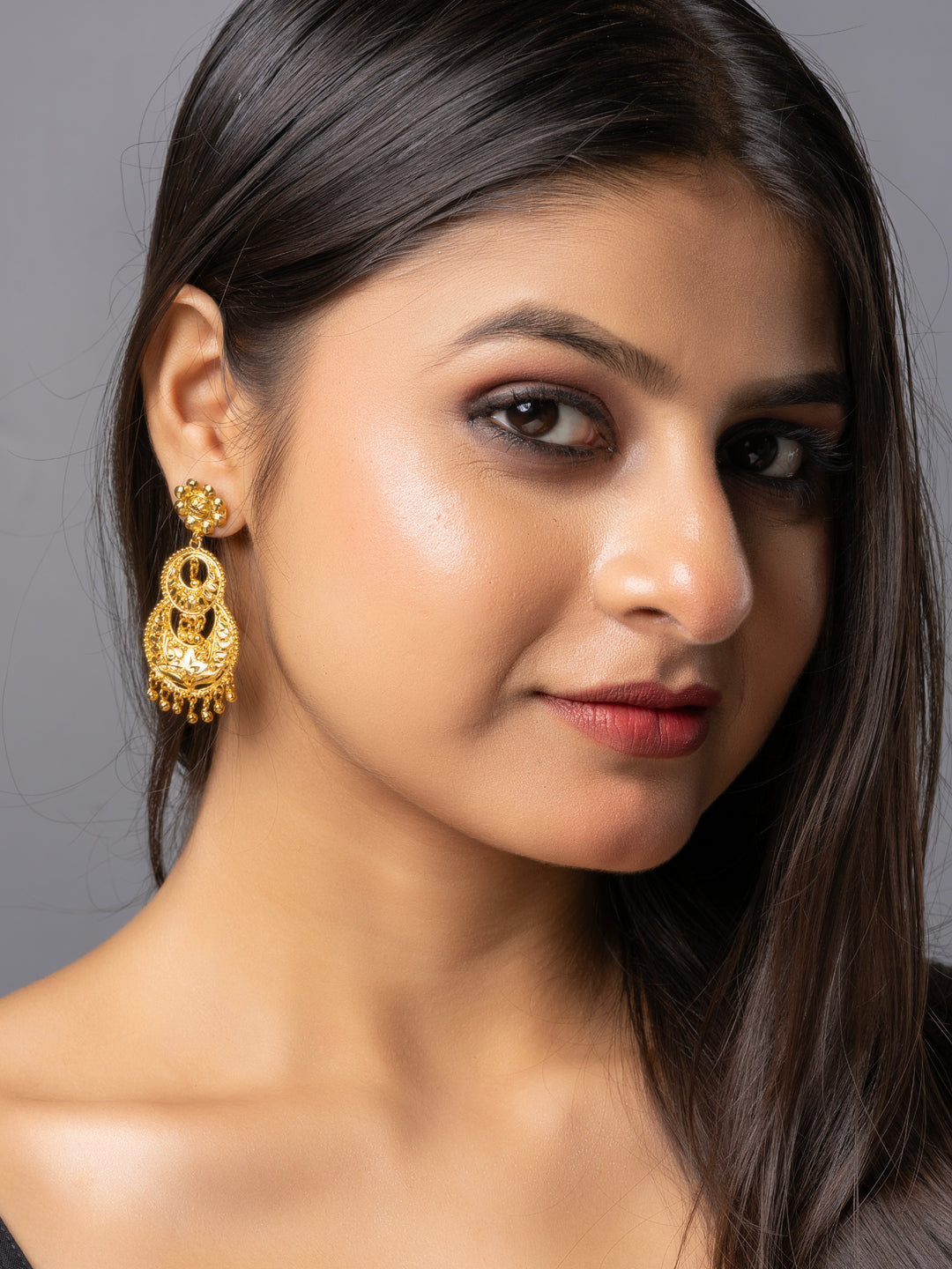 22K Gold Plated Floral Chandbali Earring LOOK AND ADORN - designed for you